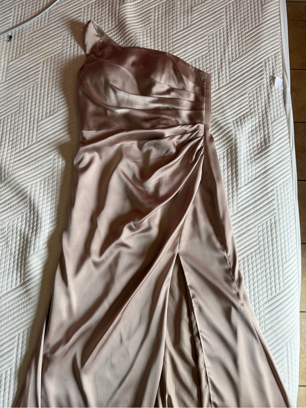 One-Shoulder Satin Gown with Side Drape and Slit